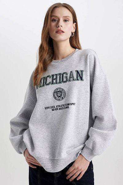 DeFacto Oversize Wide Fit Crew Neck Printed Thick Sweatshirt C4071Ax23Cw