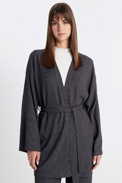 DeFacto Relax Fit Shawl Collar Belted Wrap Kimono Z8777az24sm