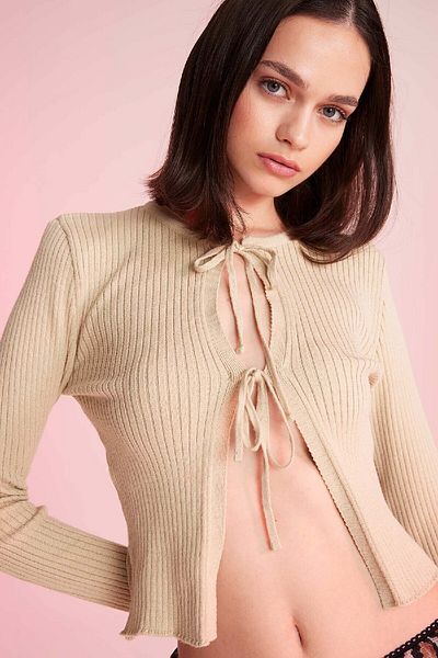 DeFacto Crew Neck Slim Fit Knitwear Cardigan - Lace-Up Solid Cut D4626Ax24Au
