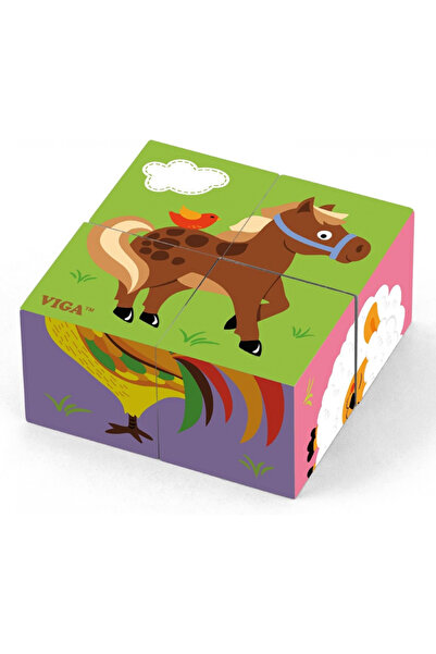 Viga oyuncaklar - 50835 - Küp Puzzle - Çiftlik Hayvanları - 4 Parca