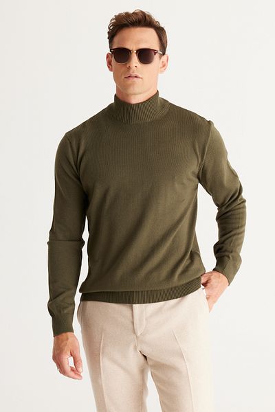AC&Co / Altınyıldız Classics Men's Beige-Khaki 2 Pack - Standard Fit Half Turtleneck Basic Knitwear Sweater
