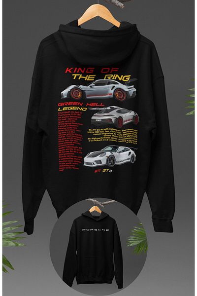 Fuddy Moda Unisex Oversize Sweatshirt - King of the Ring, Back Print, Porsche Car Themed Hooded Hoodie