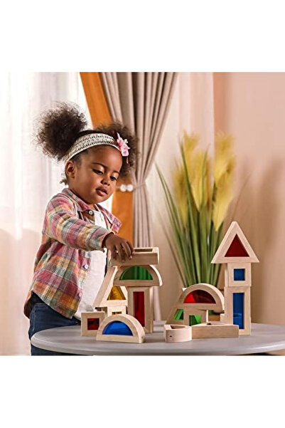 Viga مجموعة مكعبات خشبية ملونة كبيرة للأطفال بعمر 18 شهرًا فما فوق، 16 قطعة