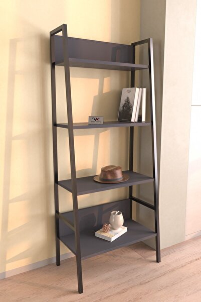 Hediyeler Kapında 4 Raflı Piramit Model Antrasit Kitaplık Ofis Evrak Çok Amaçlı Kitaplığı