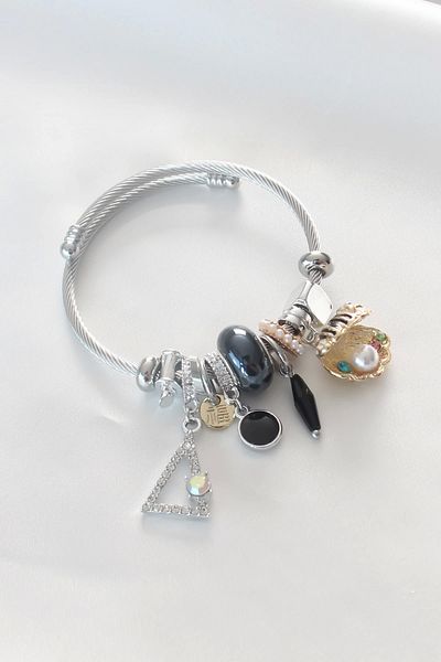 MCM GROUP Black Color Stone Mussel Figure Steel Charm Women's Bracelet
