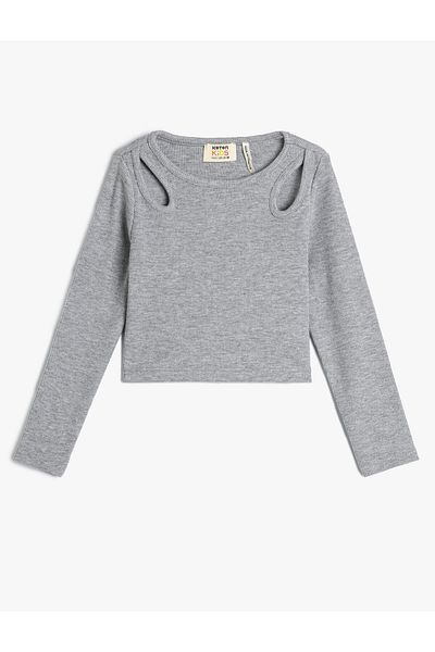 Koton T-Shirt Window Detailed Long Sleeve Round Neck