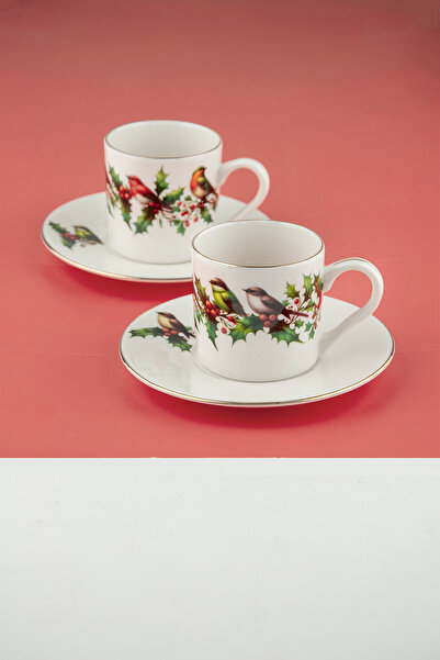 Bursa Porselen Dekor Christmas birds iki kişilik kahve fincan takımı