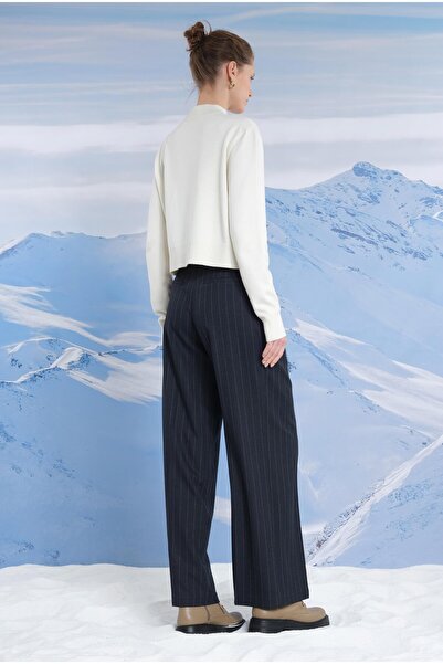 HEQA Wide Leg Striped Trousers Dark Navy