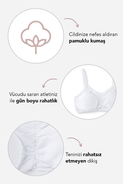 BAYKAR Sutien căptușit cu bretele subțiri din frânghie pentru fetiță 4408 alb