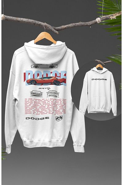 Fuddy Moda Oversize Dodg E Srt Back Printed Hooded Sweatshirt, Unisex Car Themed Hoodie