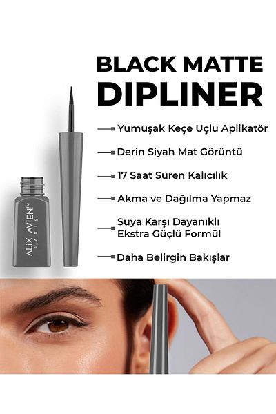 Alix Avien Ultra Thin Felt Tip Liquid Eyeliner - Water Resistant - Black Matte Dipliner