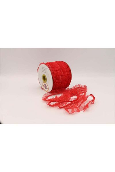 Gül 18 mm Wide Rubber with Red Ruffles - 25 m
