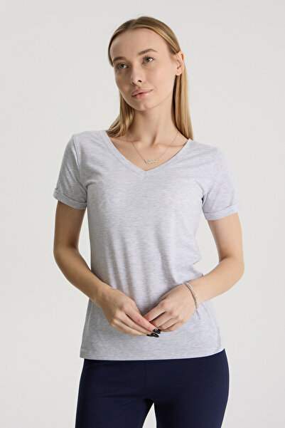 Perché Women's Regular Fit Sleeve Folded V-Neck T-Shirt