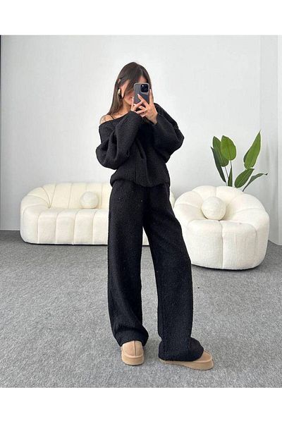 Seeh Σετ γυναικεία αθλητική φόρμα Black Boucle Sh195