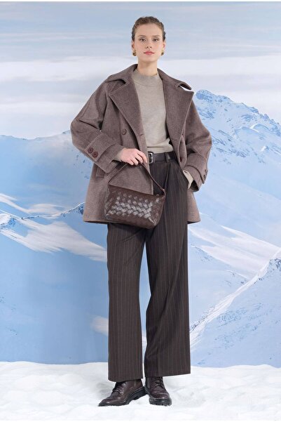 HEQA Kısa Kruvaze Kaban Kahve