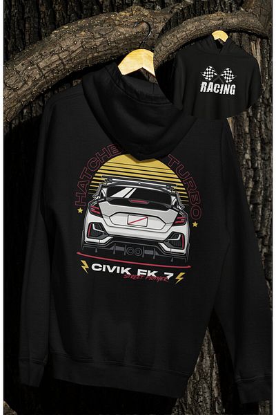Fuddy Moda Φούτερ Civic FK7 Unisex Oversize με κουκούλα - Φούτερ με στάμπα στην πλάτη, με κουκούλα με θέμα αγωνιστικά αυτοκίνητα