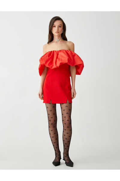 Koton Omzu Açık Yırtmaçlı Mini Abiye Elbise