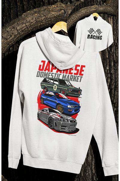 Fuddy Moda Unisex Oversize Japanese Car Back Printed Hooded Hoodie