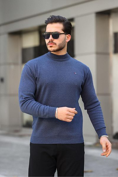 comstar Ανδρικό πλεκτό πουλόβερ με μισό ζιβάγκο Casual Navy Blue