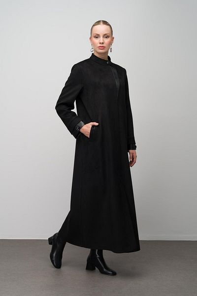 Olcay Δερμάτινο παλτό Plus Size Suede Look - ΜΑΥΡΟ 6671