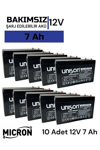 Micron 10 Adet 12v 7ah Akü (PİLİ, BATARYASI) 12 Volt(V) 7 Amper(AH) 06/25 Tarih