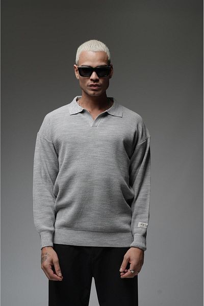 Butik TREND BIZ Πλεκτό πουλόβερ με γιακά Polo με λεπτομέρεια Oversize Fit