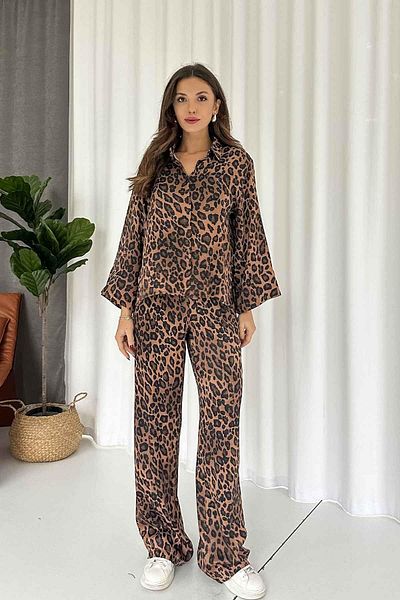 Mine Tan Butik Brown Leopard Shirt and Pants Set