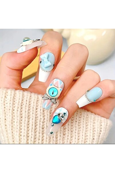 PİRAYE AKSESUAR By Maya Beauty & Nail 10'lu Mavi Kedi Gözlü Charmlı Orta Bale...