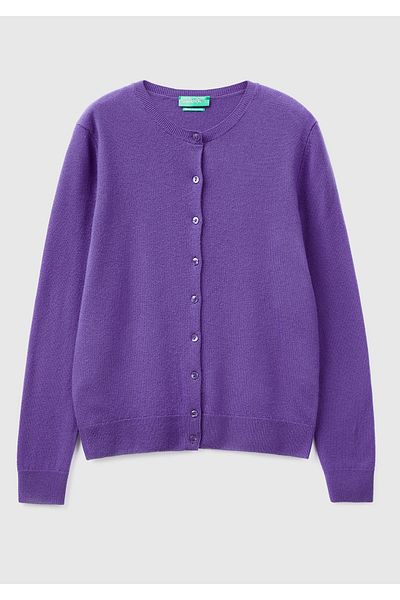 United Colors of Benetton Cardigan Merino pentru damă, mov, cu decolteu