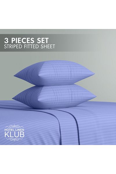 Hotel Linen Klub Queen-Striped Fitted Sheet Set - Premium and Durable Quality, Deep Pocket for a Perfect Fit