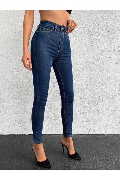 SHEVEGA Women's Dark Blue High Waist Tight Leg Jeans Pants