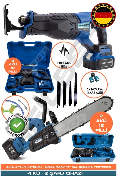 HEİLBER ALMAN RED V598 30CM ŞARJLI ZİNCİRLİ AĞAÇ BUDAMA TESTERESİ-AKÜLÜ ET KE...