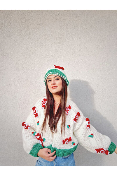 mihal boutique Σετ Χριστουγεννιάτικη Ζακέτα και Μπερέ με Ζάχαρη