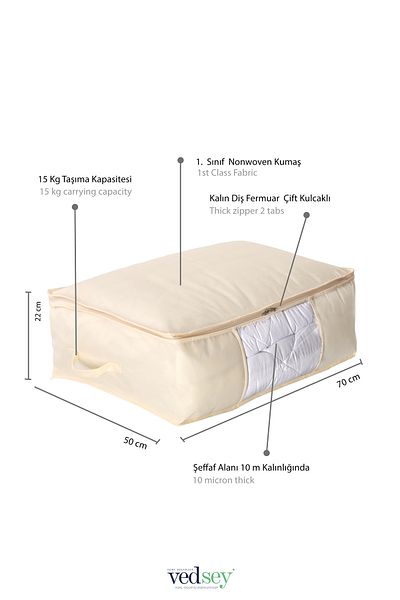 Vedsey Home Organizer Σετ 5 Μεγάλο Μέγεθος 70x50x25cm Καναπές-κρεβάτι με Παράθυρο & Βάση, Πάπλωμα & Μαξιλάρι Organizer Θήκη Κρέμα