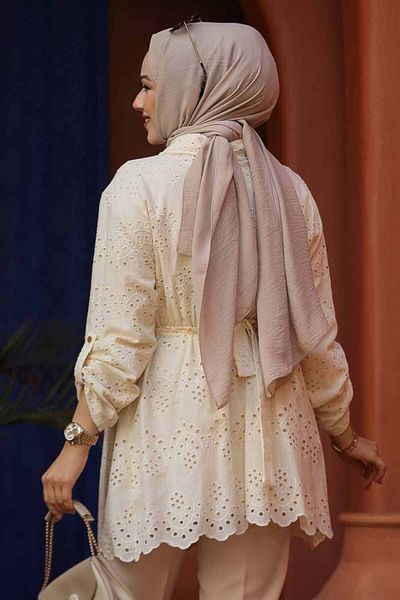 Neva Style Tunica Hijab cu dantela bej - 14252BEJ