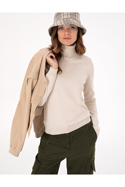 Pierre Cardin Beige Slim Fit Turtleneck Basic Sweater 50300786-Vr011