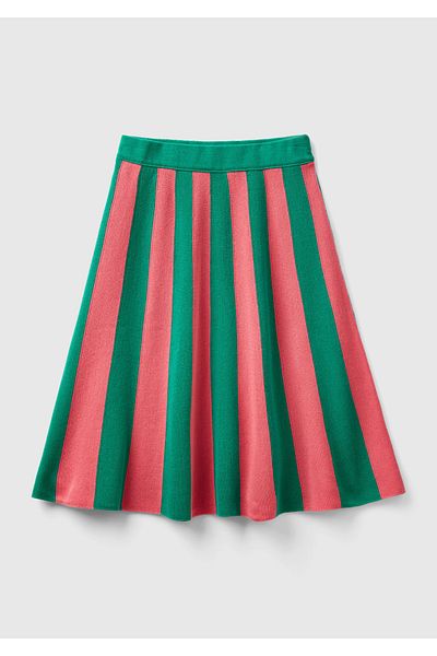 United Colors of Benetton Fusta de damă cu dungi în amestec de lână verde