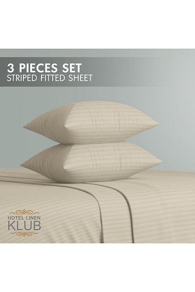 Hotel Linen Klub طقم ملاءات سرير مزدوجة الخطوط - جودة ممتازة ومتينة، جيب عميق لملاءمة مثالية