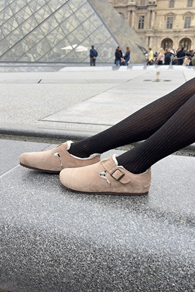 Uniqueqoop حذاء أكسفورد من جلد الغزال الأصلي بنعل من الفرو