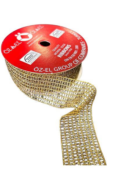 ÖZ-EL AŞ Gold Color Mesh Cross Stitch Ribbon, Bundled Ribbon, 2.5 cm 3 Mt 135 086