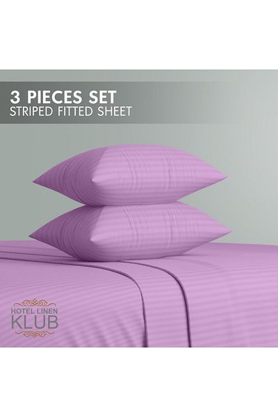 Hotel Linen Klub Queen-Striped Fitted Sheet Set - Premium and Durable Quality, Deep Pocket for a Perfect Fit