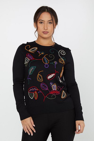 KAZEE Pulover negru din frunze brodate - 31276