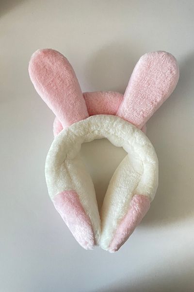 ELMATOLYE Crown Pink and White Color Anti-Cold Women's and Girls' Plush Rabbit Earmuff Beanie Hat
