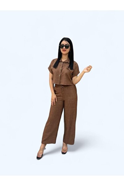 QUBERZ Brown Buttoned Shirt and Trousers Set