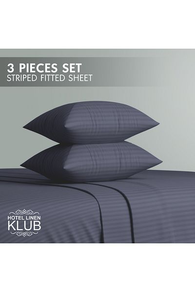 Hotel Linen Klub Queen-Striped Fitted Sheet Set - Premium and Durable Quality, Deep Pocket for a Perfect Fit