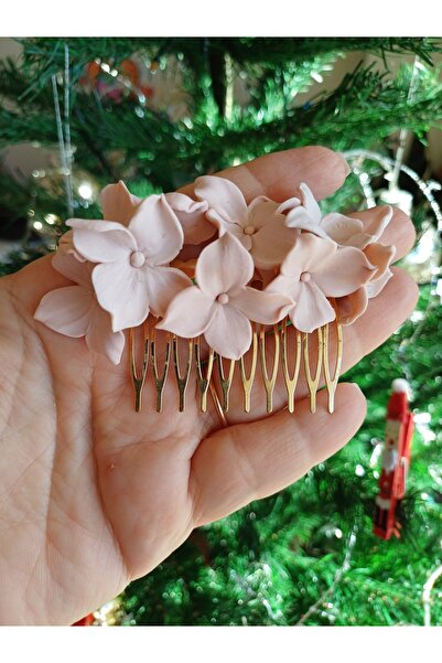 CREATİVESHOP Pudra Rengi Ortanca Çiçekli Tarak Toka, Helen Gelin Saçı, Gelin ...