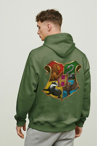 Butik Harry Poter Slytherin Printed Two Thread Oversize Hooded Unisex Kangaroo Pocket Sweatshirt