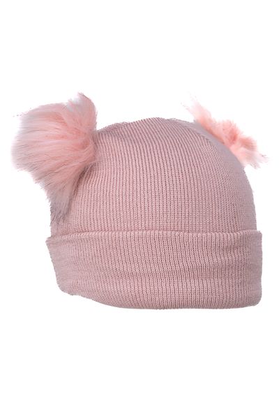 Oppland Girls - Stretchy and Comfortable Winter Beanie with Double Pompom Cotton Fold