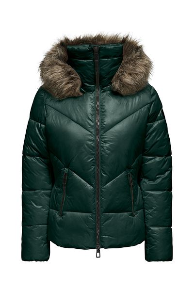 ONLY Green Fur Hooded Puffer Coat - Onlfever 15322003