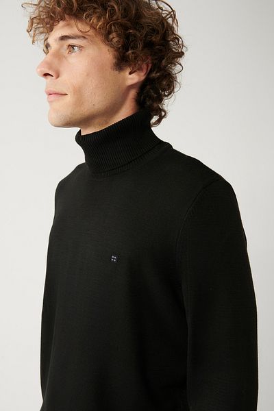 Avva Schwarzer Herren-Strickpullover mit Rollkragenpullover E 005002